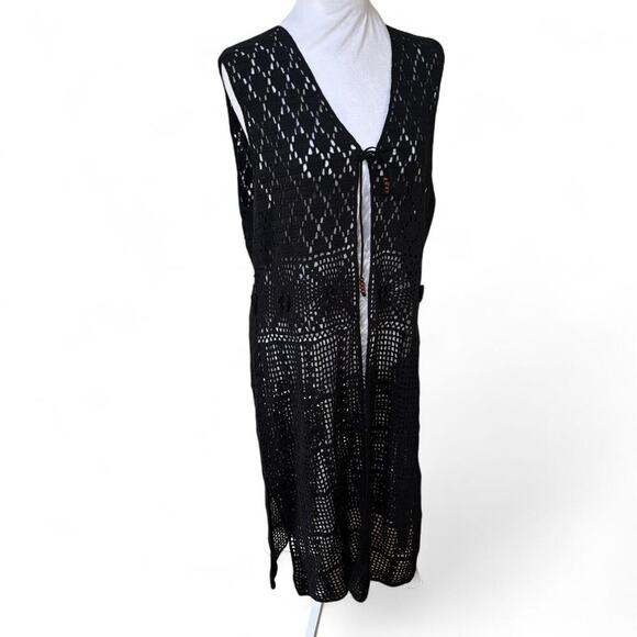 Y2K VINTAGE WHITE STAG BLACK CROCHET KNIT LACE SHEER COVER UP DRESS X LARGE EUC‎ - Picture 3 of 7